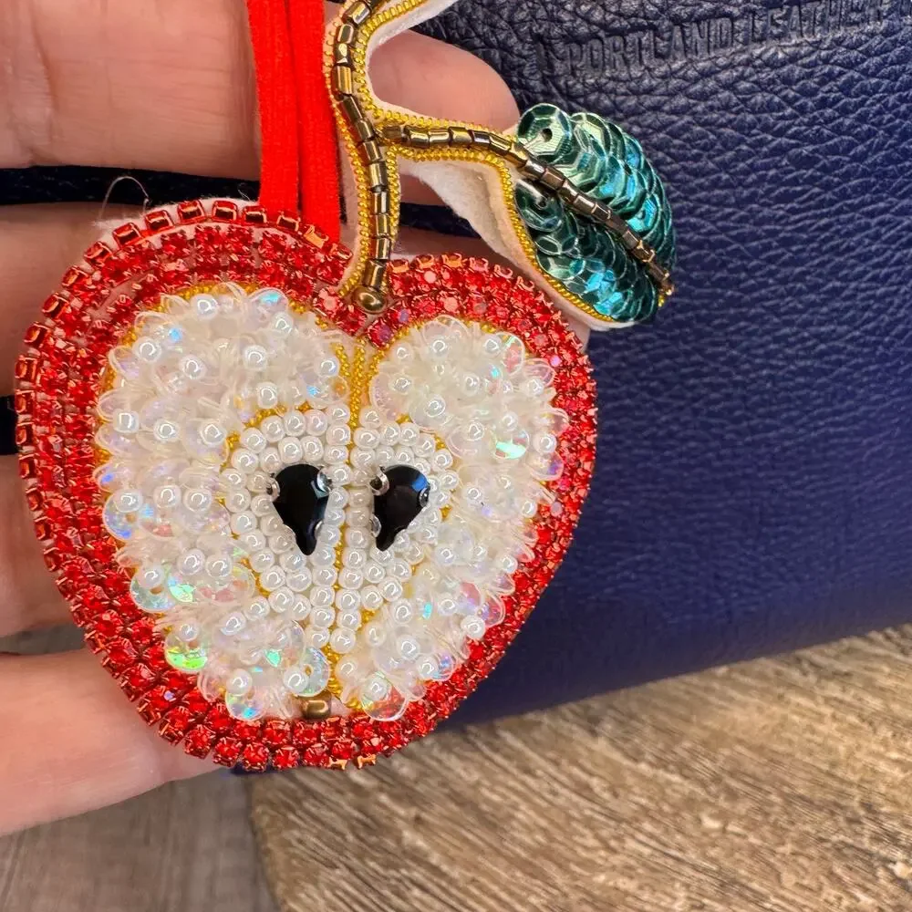 Apple Bag Charm Red Apple Fruit Purse Charm NEW FAST SHIP Beaded Charms